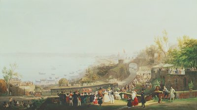 Die Eröffnung der Eisenbahnlinie Neapel-Portici im Jahr 1839 von Salvatore Fergola